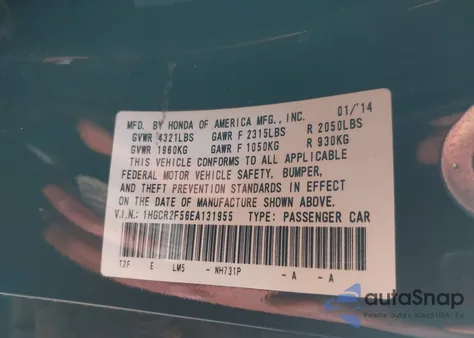 2014 Honda Accord Sport from USA, damaged, VIN 1HGCR2F56EA131955